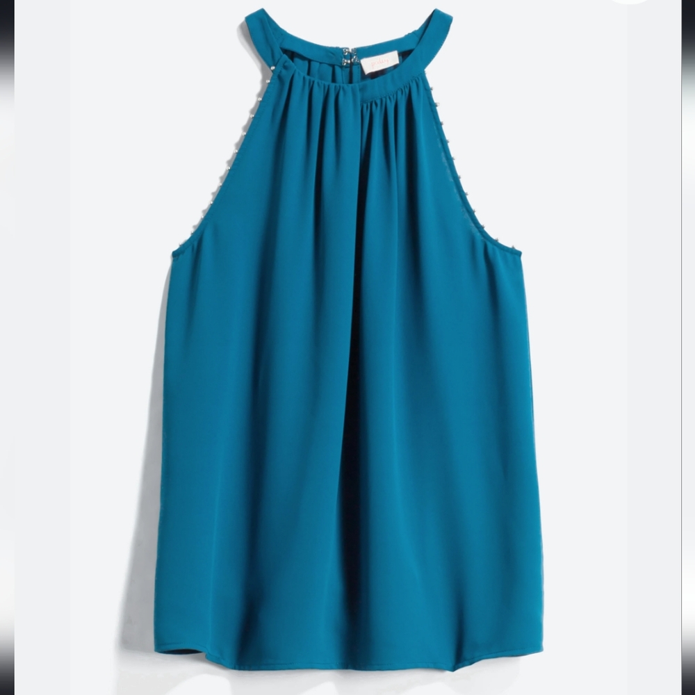 NWT Pixley Taryan Studded Detail Halter top blouse in teal green